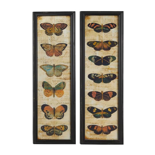 Set of 2 Multi Colored Metal Vintage Butterfly Wall Art, 11&#x22; x 36&#x22;